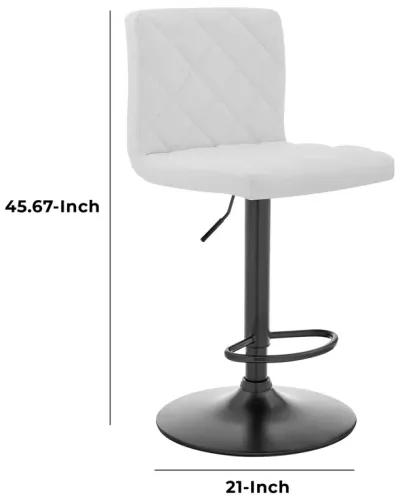 20 Inch Metal and Leatherette Swivel Bar Stool, Black and White - Benzara