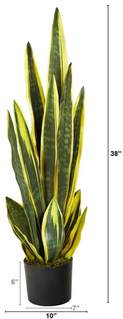 HomPlanti 38" Sansevieria Artificial Plant - Green and Yellow