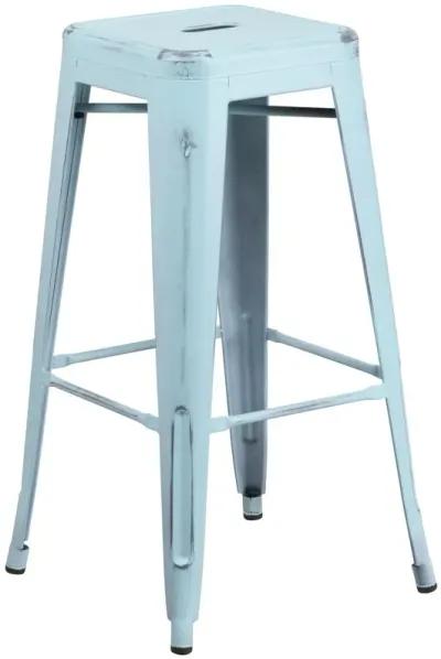 Flash Furniture Kai Commercial Grade 30" High Backless Distressed Green-Blue Metal Indoor-Outdoor Barstool