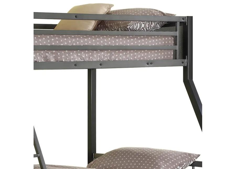 Kop L Shaped Twin Over Full Metal Bunk Bed with Desk, Loft, Gray and Black -