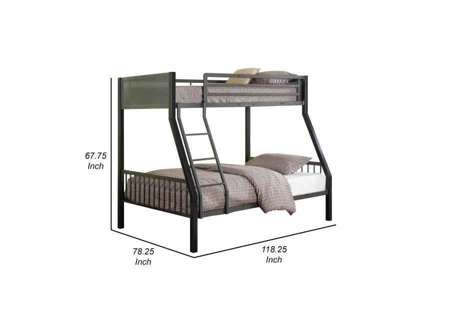 Kop L Shaped Twin Over Full Metal Bunk Bed with Desk, Loft, Gray and Black -