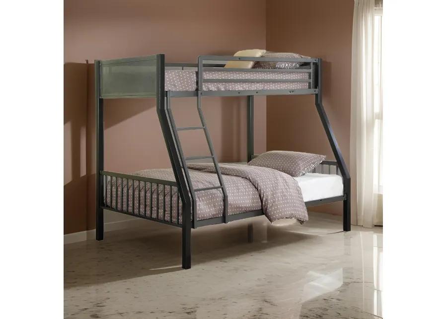 Kop L Shaped Twin Over Full Metal Bunk Bed with Desk, Loft, Gray and Black -