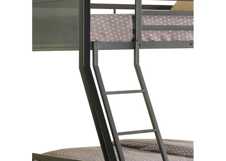 Kop L Shaped Twin Over Full Metal Bunk Bed with Desk, Loft, Gray and Black -