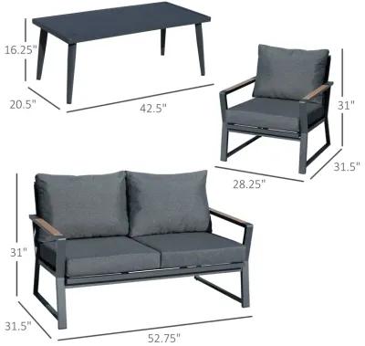 Dark Grey Patio Ensemble: 4-Piece Aluminum Set with Loveseat and Table