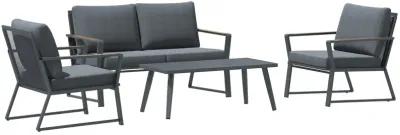 Dark Grey Patio Ensemble: 4-Piece Aluminum Set with Loveseat and Table