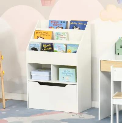 White Kids' Bookshelf: Multi-Shelf Organizer with Drawer