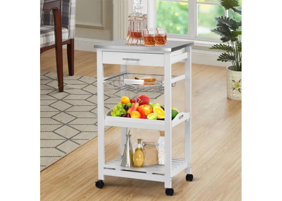 Kitchen Island Cart with Stainless Steel Tabletop and Basket