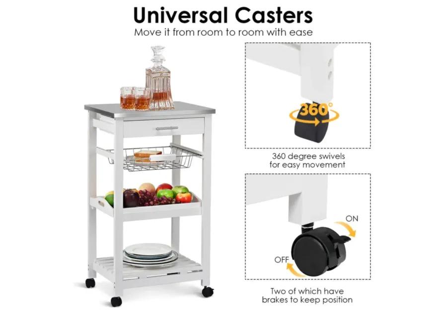 Kitchen Island Cart with Stainless Steel Tabletop and Basket