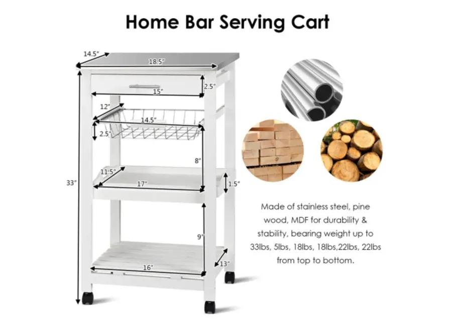 Kitchen Island Cart with Stainless Steel Tabletop and Basket