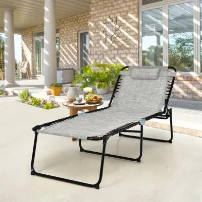 4 Position Folding Lounge Chaise with Adjustable Backrest and Footrest