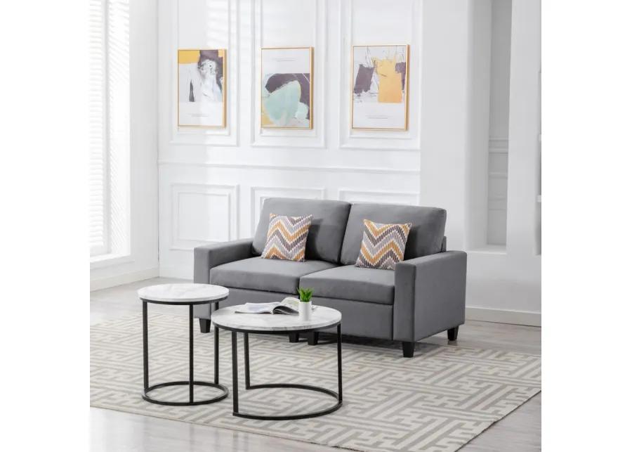 Nolan Gray Linen Fabric Loveseat With Pillows And Interchangeable Legs