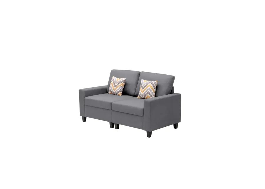 Nolan Gray Linen Fabric Loveseat With Pillows And Interchangeable Legs