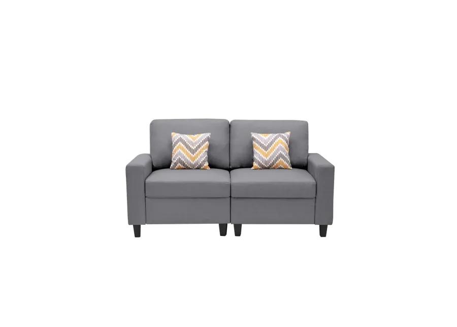 Nolan Gray Linen Fabric Loveseat With Pillows And Interchangeable Legs