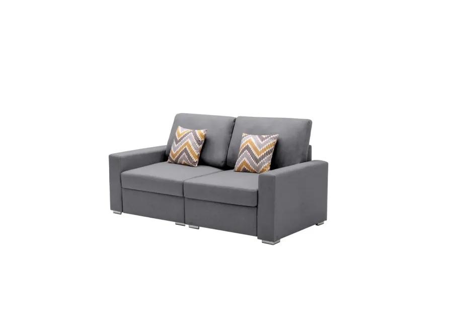 Nolan Gray Linen Fabric Loveseat With Pillows And Interchangeable Legs