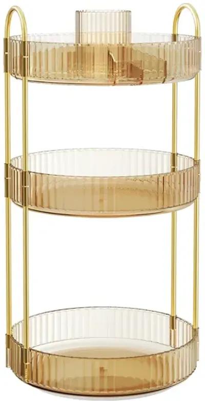 3-Tier Rotating Makeup Organizer Champagne Gold