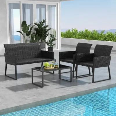 4 Pieces Outdoor Wicker Patio Furniture Set with Quick Dry Foam for Backyard