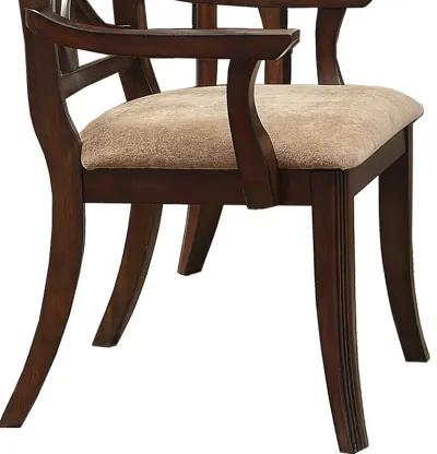 Solid Wooden Arm Chair With Beige Fabric Seat, Cherry Brown & Beige (Set Of 2)-Benzara