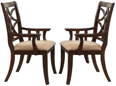 Solid Wooden Arm Chair With Beige Fabric Seat, Cherry Brown & Beige (Set Of 2)-Benzara