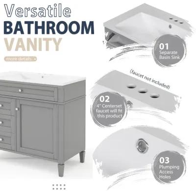 Mirror Vanity with Storage Cabinet Modern Bathroom Vanity Set in Grey