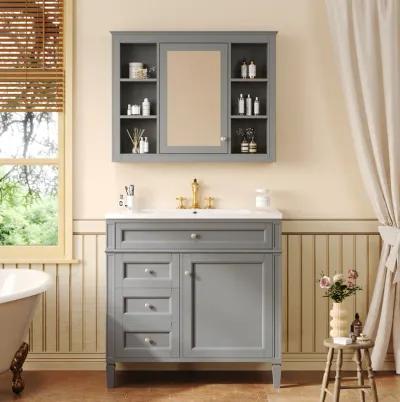 Mirror Vanity with Storage Cabinet Modern Bathroom Vanity Set in Grey