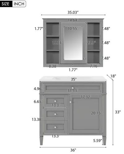 Mirror Vanity with Storage Cabinet Modern Bathroom Vanity Set in Grey