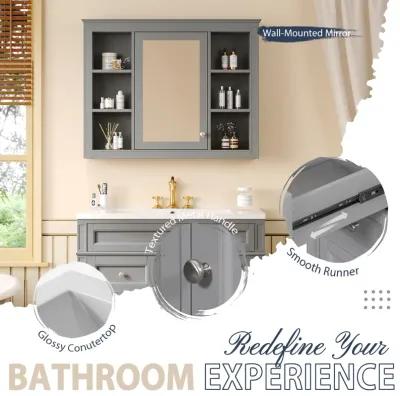 Mirror Vanity with Storage Cabinet Modern Bathroom Vanity Set in Grey