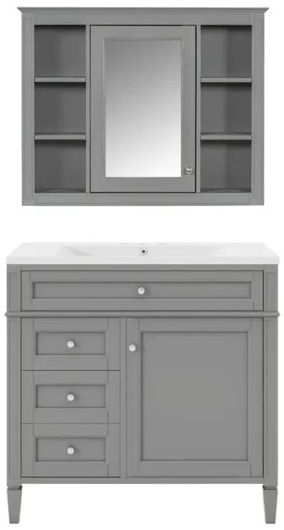 Mirror Vanity with Storage Cabinet Modern Bathroom Vanity Set in Grey