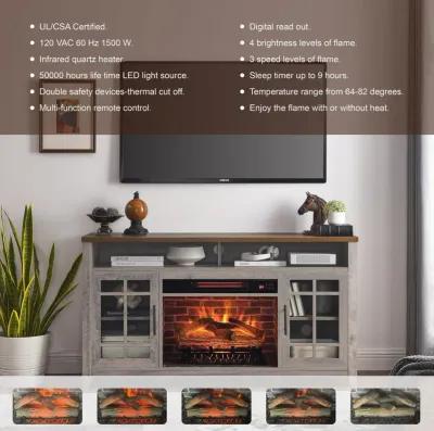 MONDAWE 55 Inch TV Media Stand with Electric Fireplace KD Inserts Heater,Gray Wash Color