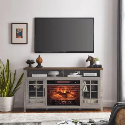 MONDAWE 55 Inch TV Media Stand with Electric Fireplace KD Inserts Heater,Gray Wash Color