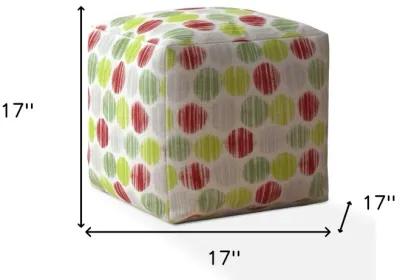 Homezia 17" White Green And Red Cotton Polka Dots Pouf Ottoman