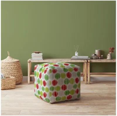 Homezia 17" White Green And Red Cotton Polka Dots Pouf Ottoman