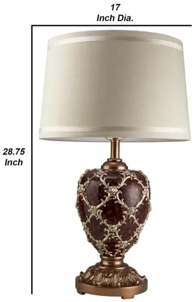 Polyresin Urn Shaped Table Lamp with Diamond Stencils Pattern, Brown-Benzara