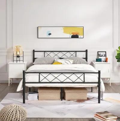 QuikFurn Full Size Traditional Powder Coated Slatted Metal Platform Bed