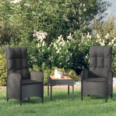 vidaXL 3 Piece Patio Lounge Set with Cushions Black Poly Rattan