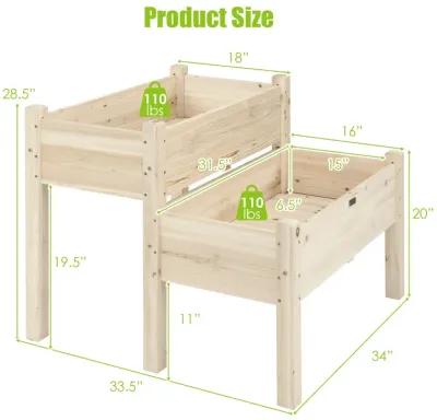 2 Tier Wooden Elevated Planter Box with Legs and Drain Holes for Balcony and Yard