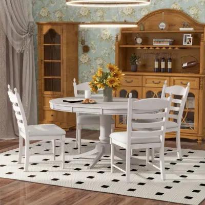 5-Piece Retro Functional Dining Table Set Wood Round Extendable Dining Table And 4