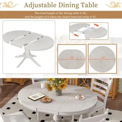 5-Piece Retro Functional Dining Table Set Wood Round Extendable Dining Table And 4