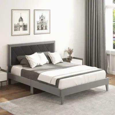 Hivvago Platform Bed with High Headboard and Wooden Slats