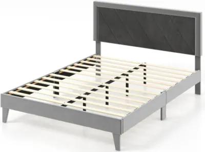 Hivvago Platform Bed with High Headboard and Wooden Slats