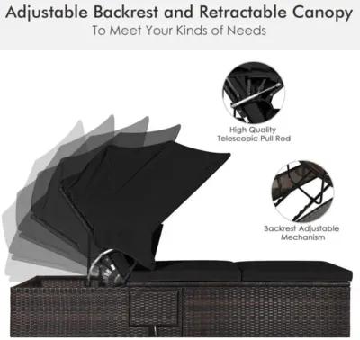 Hivvago Outdoor Adjustable Cushioned Chaise Lounge Chair with Folding Canopy