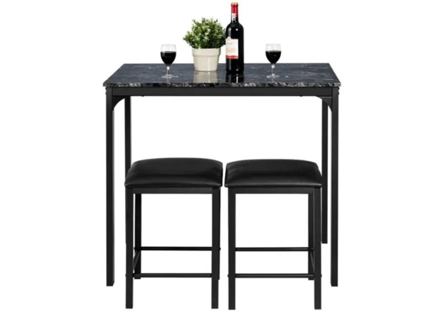 Hivvago Modern 3 Piece Dining Set Black Faux Marble Table Top and 2 Black Chairs Stools