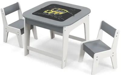 Kid's Table and Chairs Set with Double-sized Tabletop