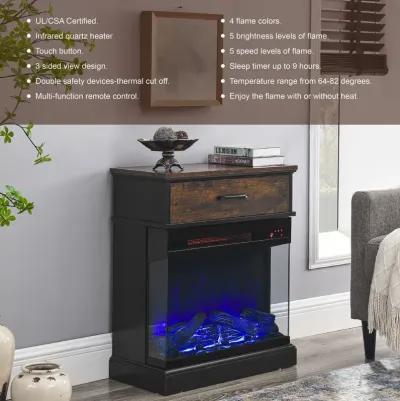 MONDAWE 25 Inch Stand Side Table With  3-Sided glass Electric Fireplace