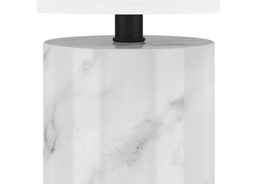 HomeRoots 30 White Marble Cylinder Table Lamp With White Drum Shade