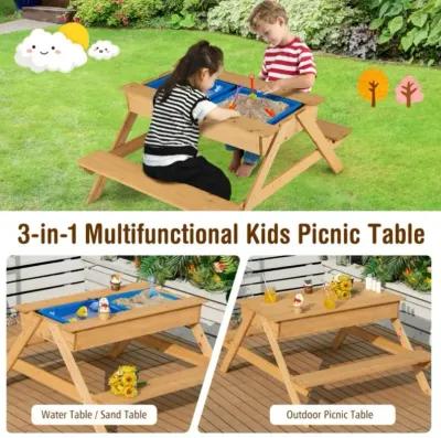 Hivvago 3-in-1 Kids Picnic Table Wooden Outdoor Water Sand Table with Play Boxes