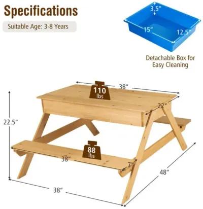 Hivvago 3-in-1 Kids Picnic Table Wooden Outdoor Water Sand Table with Play Boxes