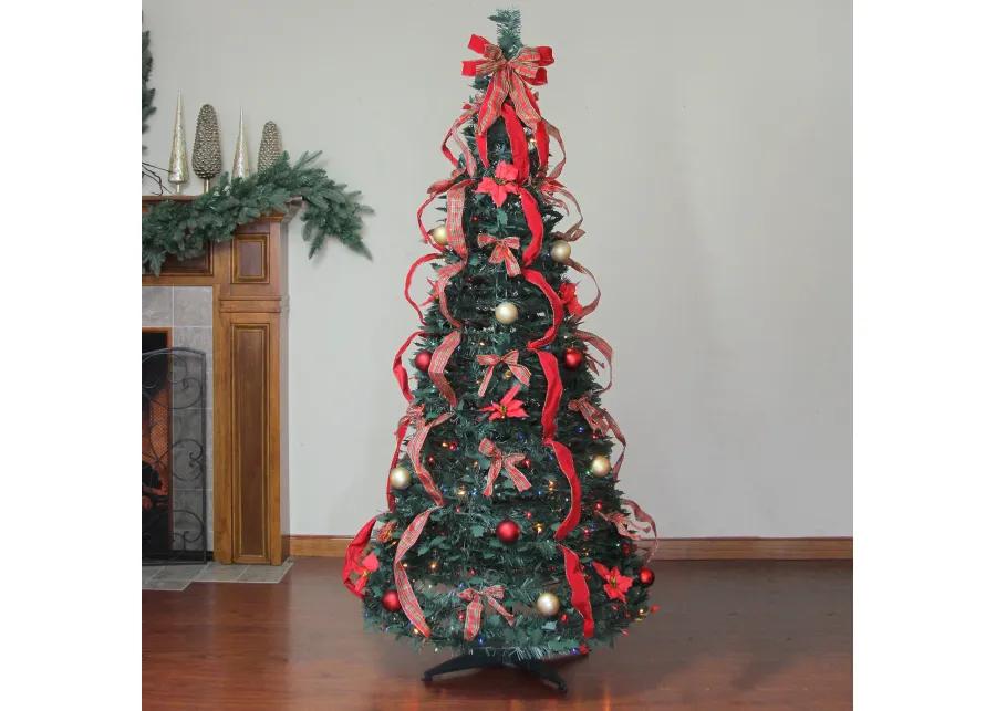 6' Pre-Lit Red Plaid Pre-Decorated Pop-Up Artificial Christmas Tree  Multicolor Lights