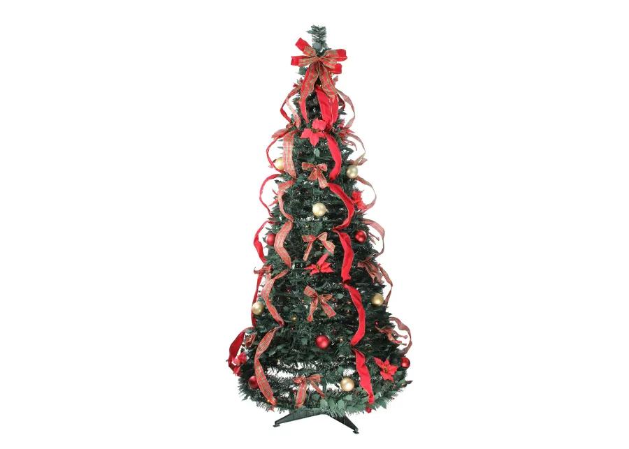 6' Pre-Lit Red Plaid Pre-Decorated Pop-Up Artificial Christmas Tree  Multicolor Lights