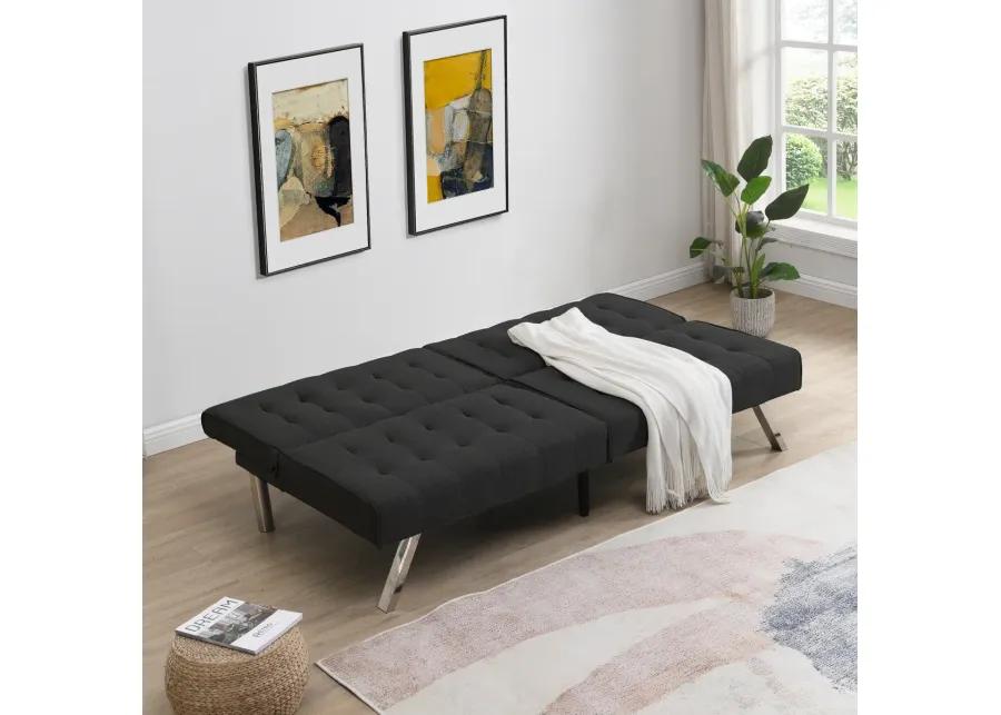 Wood Frame, Stainless Leg, Futon, Sofa Bed Black