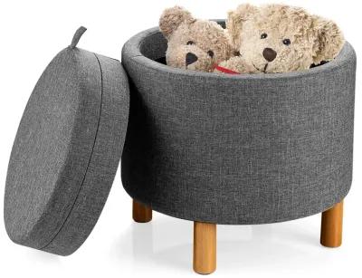 Round Fabric Storage Ottoman with Tray and Non-Slip Pads for Bedroom